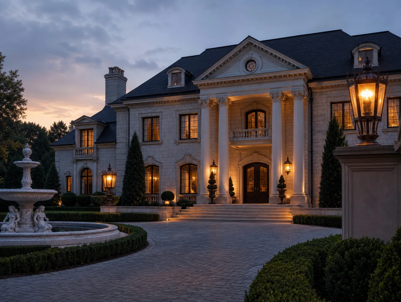 Luxury Orlando residential estate illuminated at twilight with 2700K low-voltage architectural LED fixtures
